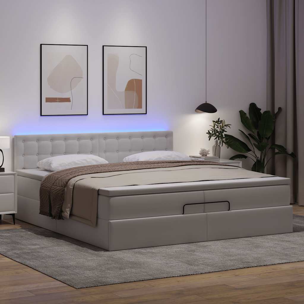 osmannisk sengeramme med madras 200x200 cm kunstlæder hvid
