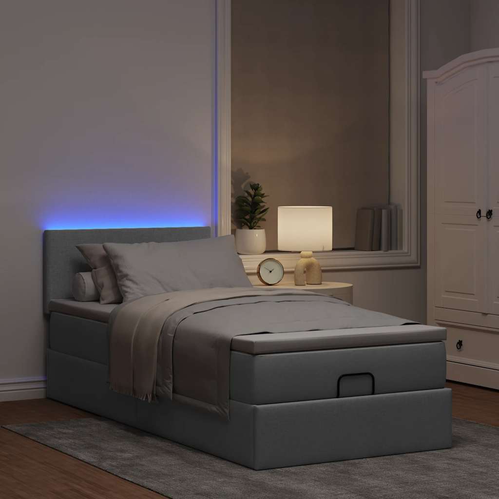 ottoman seng med madras & LEDs 80x200 cm stof lysegrå