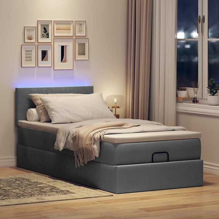 ottoman seng med madras & LEDs 80x200 cm stof mørkegrå