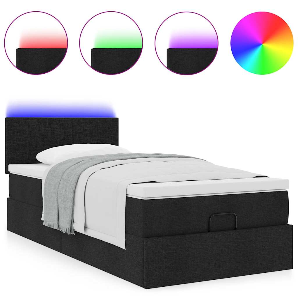 ottoman seng med madras & LEDs 80x200 cm stof sort