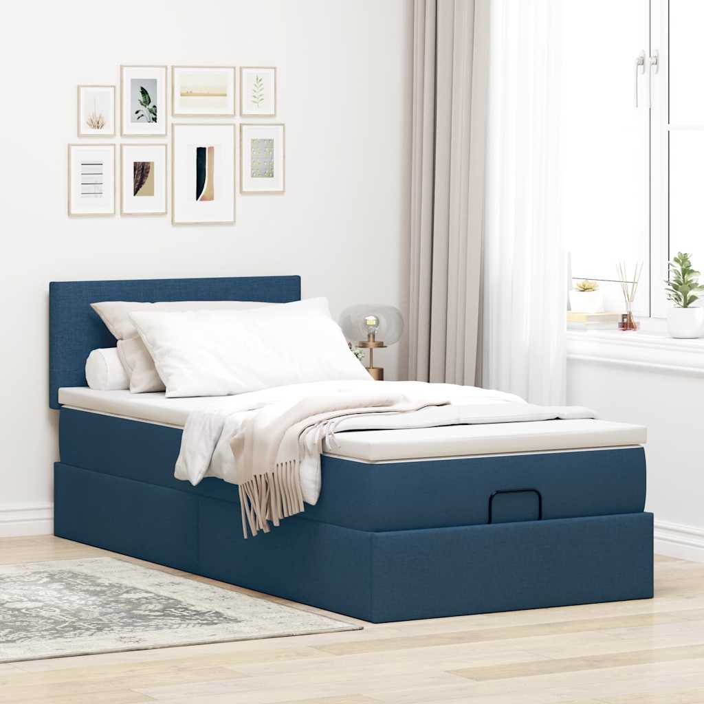 osmannisk sengeramme med madras 90x190 cm stof blå