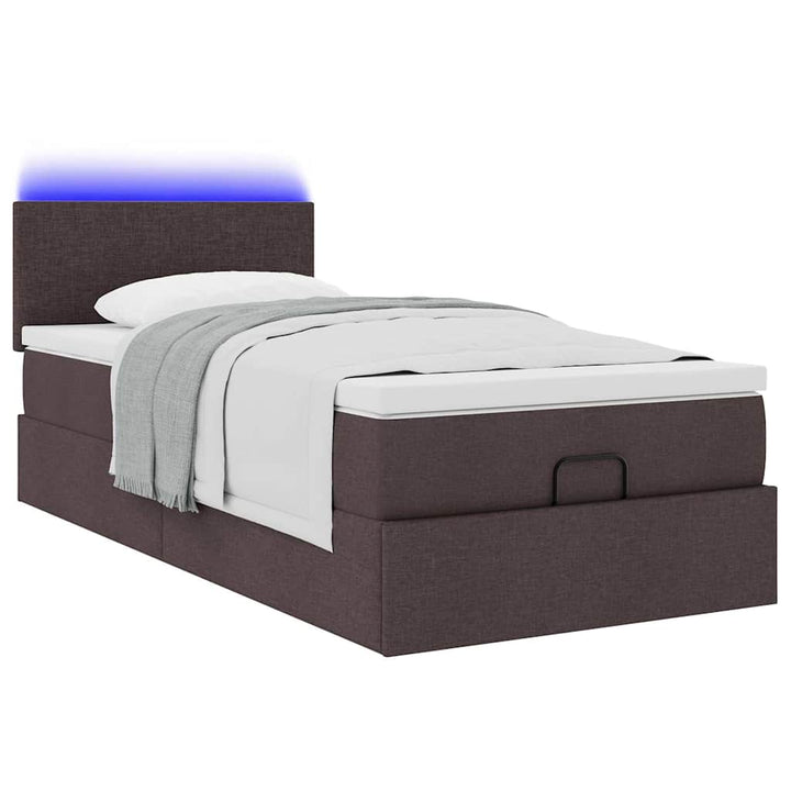 ottoman seng med madras & LEDs 90x200 cm stof mørkebrun