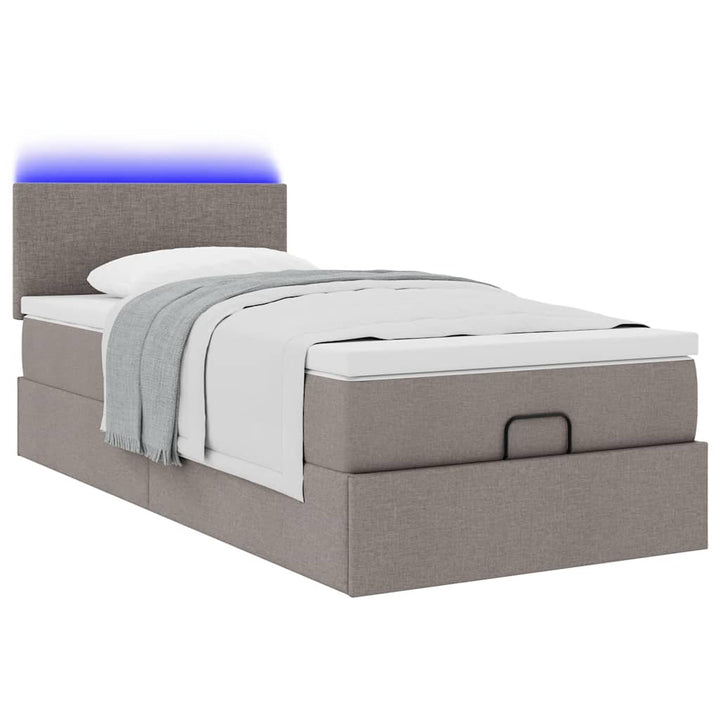 ottoman seng med madras & LEDs 90x200 cm stof gråbrun