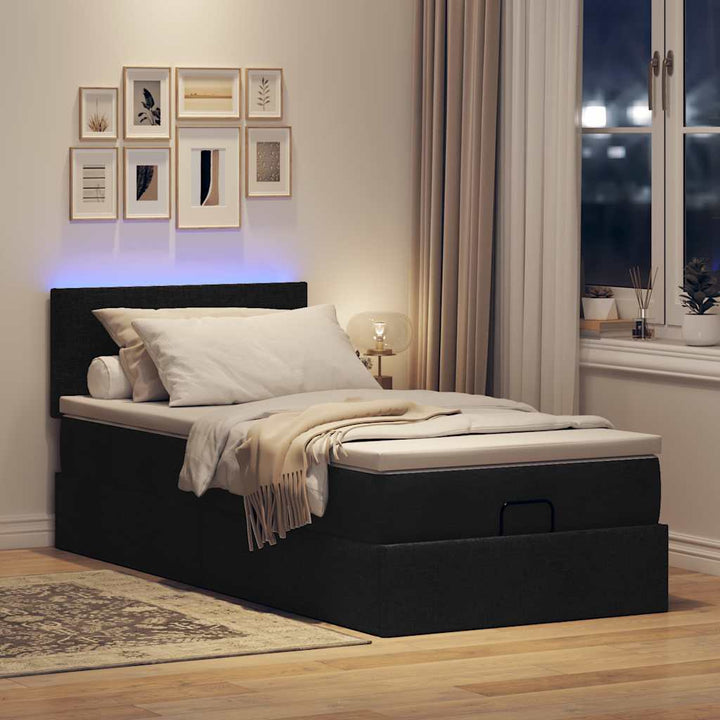 ottoman seng med madras 100x200 cm stof sort