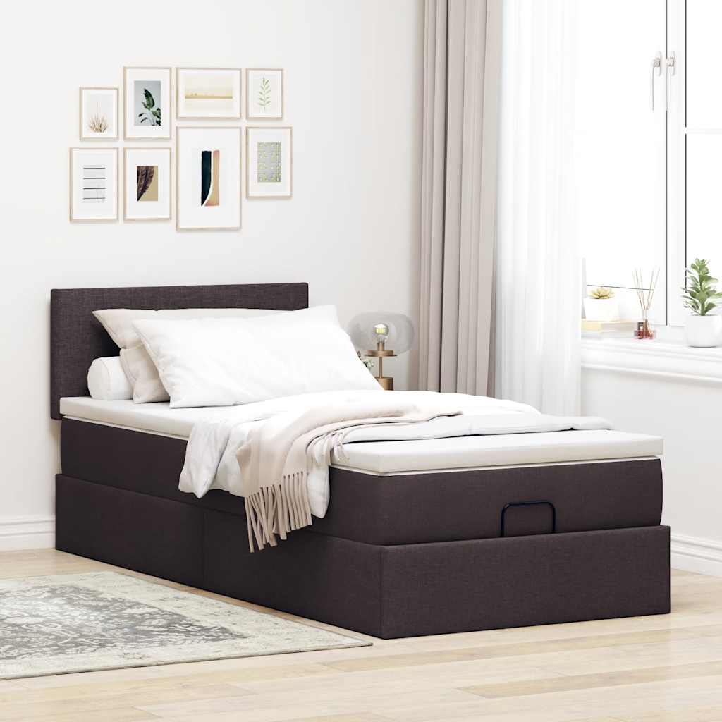 ottoman seng med madras 100x200 cm stof mørkebrun
