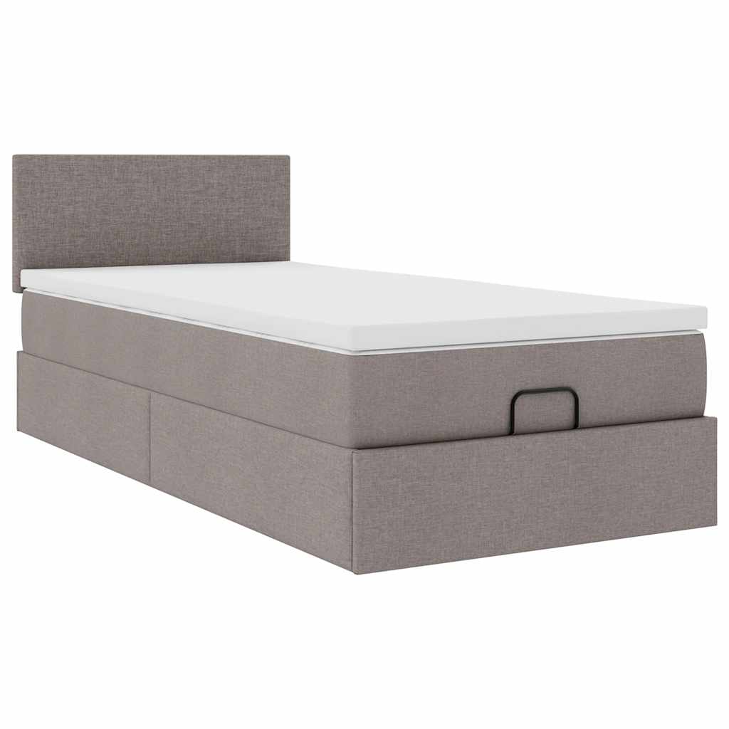 ottoman seng med madras 100x200 cm stof gråbrun