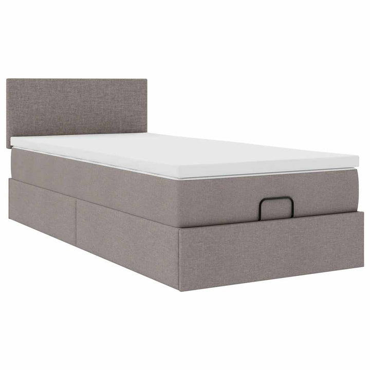 ottoman seng med madras 100x200 cm stof gråbrun