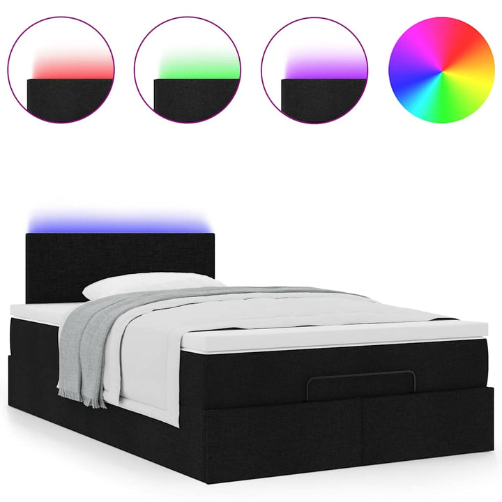 ottoman seng med madras & LEDs 120x190 cm stof sort