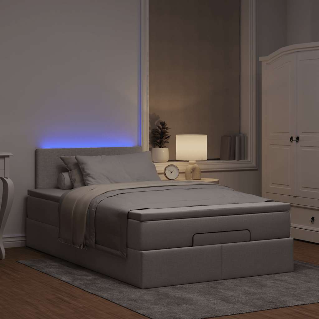 ottoman seng med madras & LEDs 120x190cm stof gråbrun