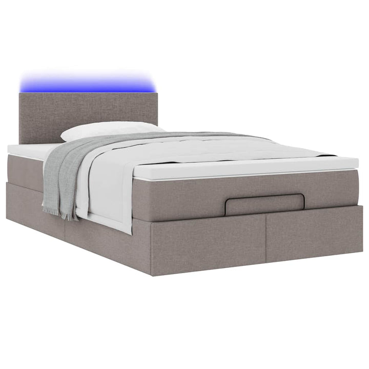 ottoman seng med madras & LEDs 120x190cm stof gråbrun