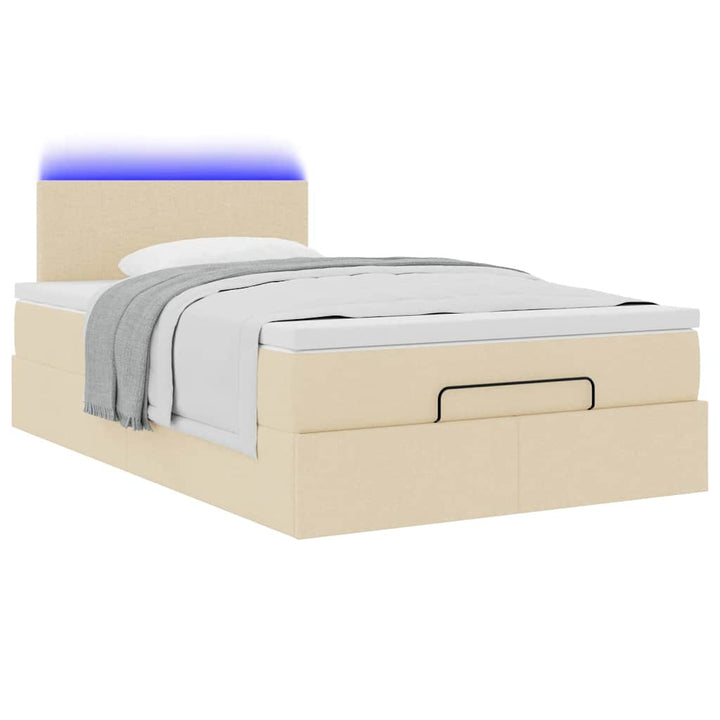 ottoman seng med madras & LEDs 120x190cm stof cremefarvet