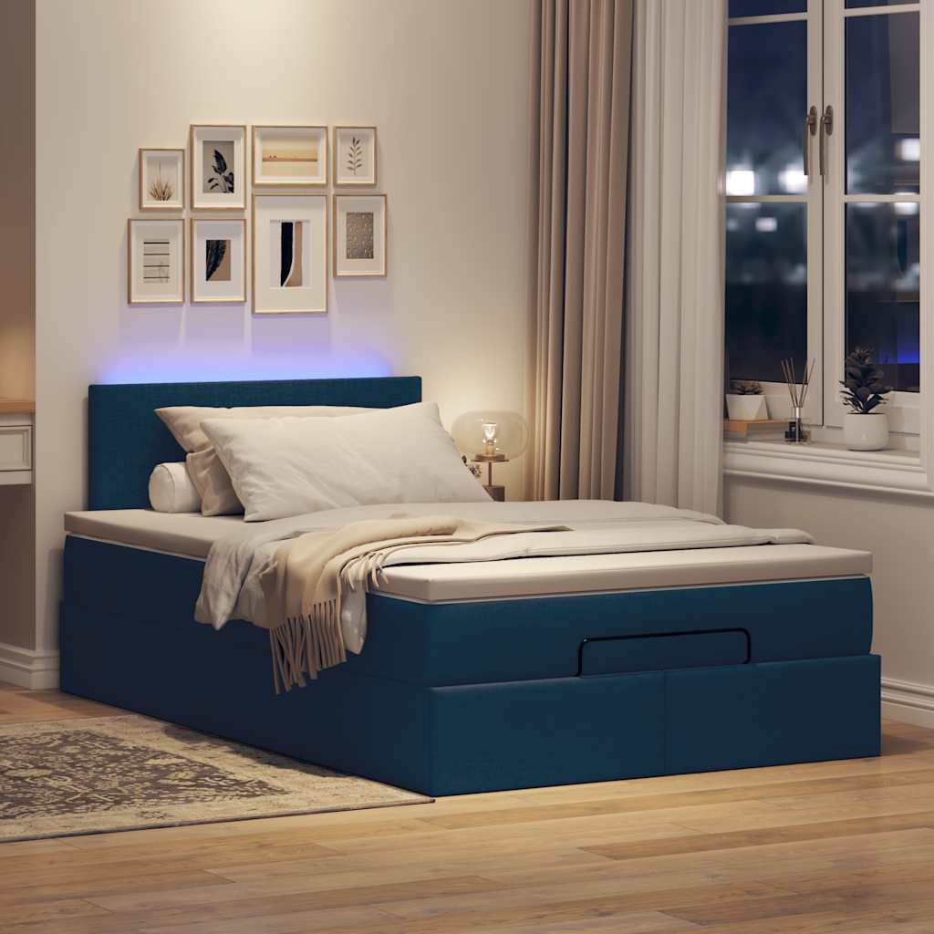 Ottoman seng med madras & LEDs Blå 120x200 cm Stof