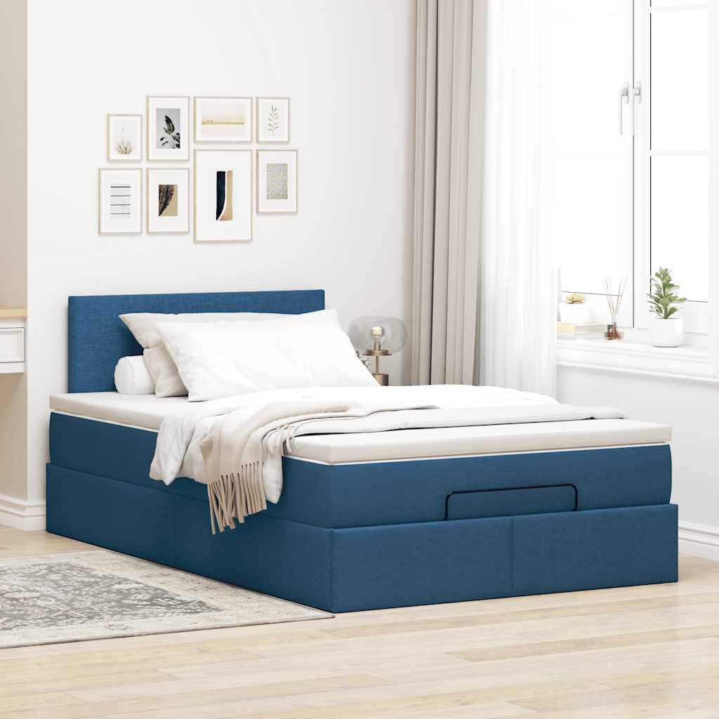 Ottoman seng med madras & LEDs Blå 120x200 cm Stof