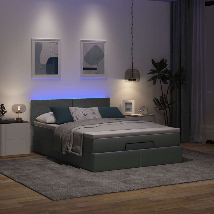 ottoman seng med madras & LEDs 140x190 cm stof Mørkegrå