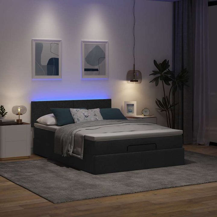 ottoman seng med madras & LEDs 140x190 cm stof Sort