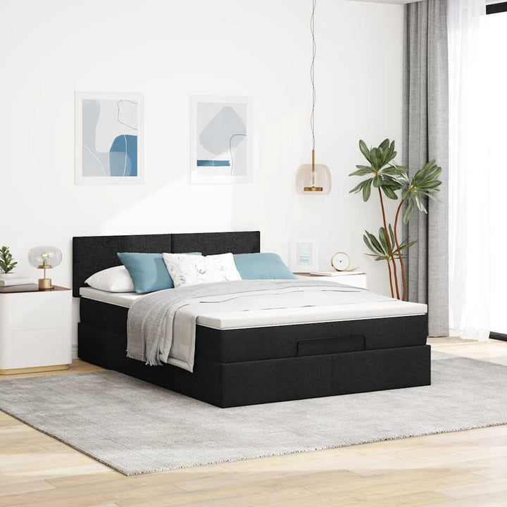 ottoman seng med madras & LEDs 140x190 cm stof Sort