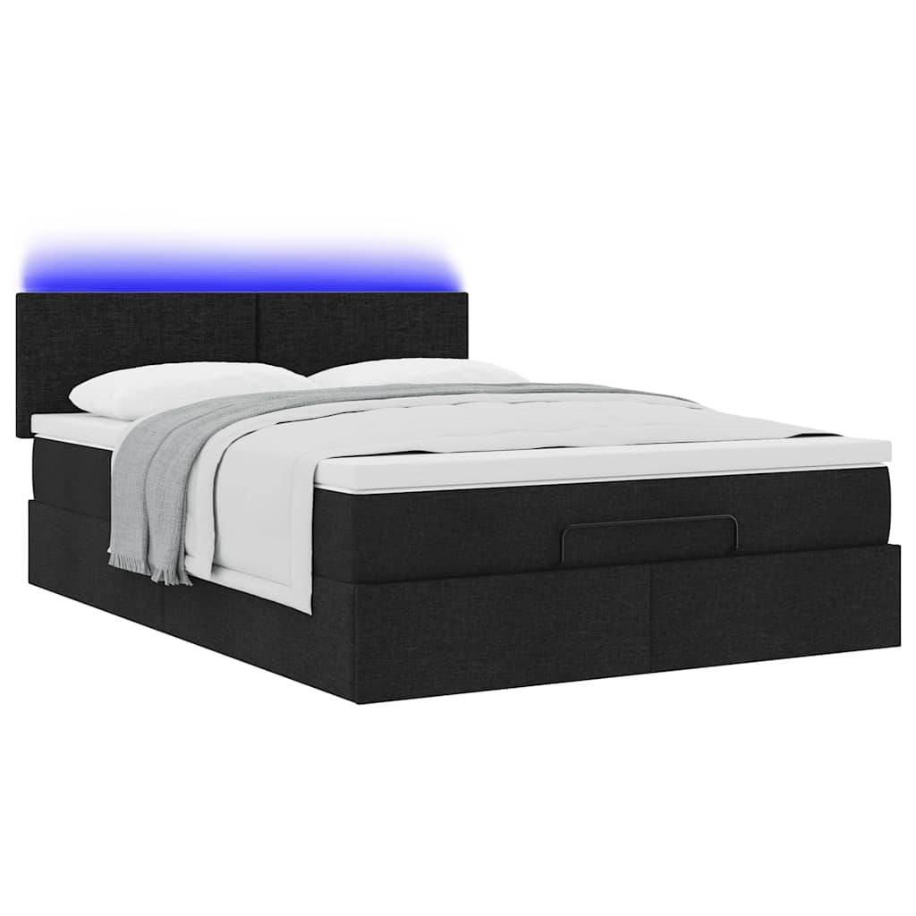 ottoman seng med madras & LEDs 140x190 cm stof Sort