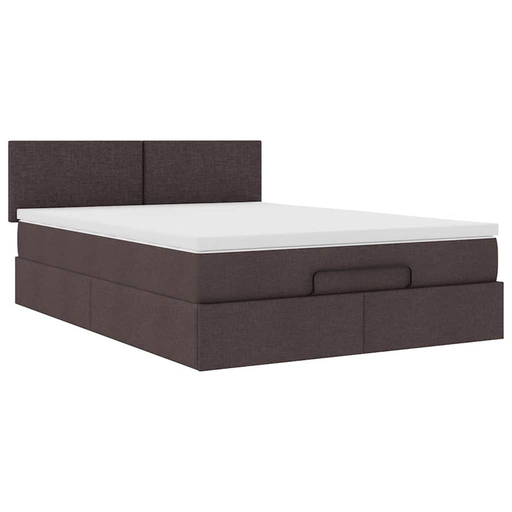 Ottoman seng med madras & LEDs Mørkebrun 140x190 cm Stof