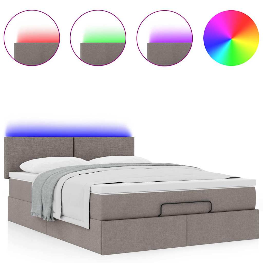 Ottoman seng med madras & LEDs Taupe 140x190 cm Stof