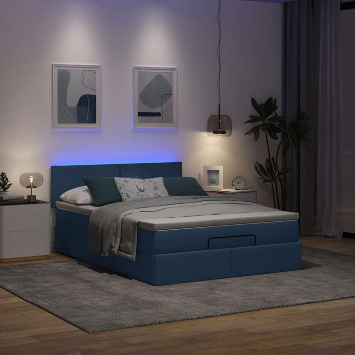ottoman seng med madras & LEDs 140x190 cm stof Blå