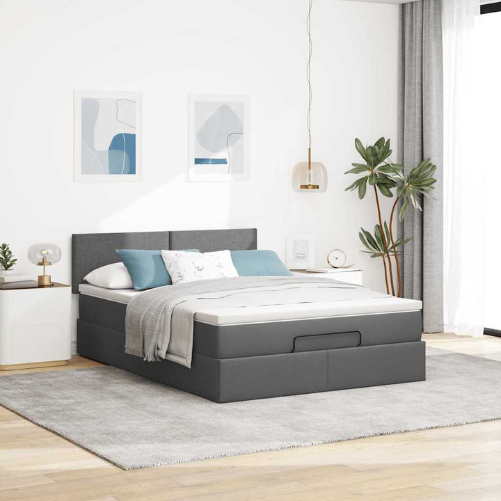 Ottoman seng med madras & LEDs Mørkegrå 140x200 cm Stof