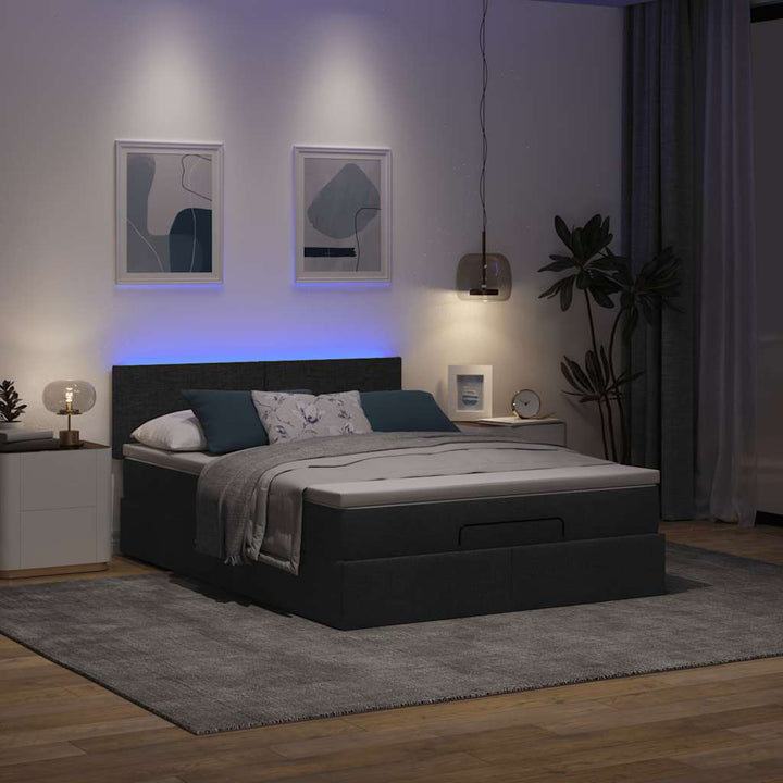 Ottoman seng med madras & LEDs Sort 140x200 cm Stof