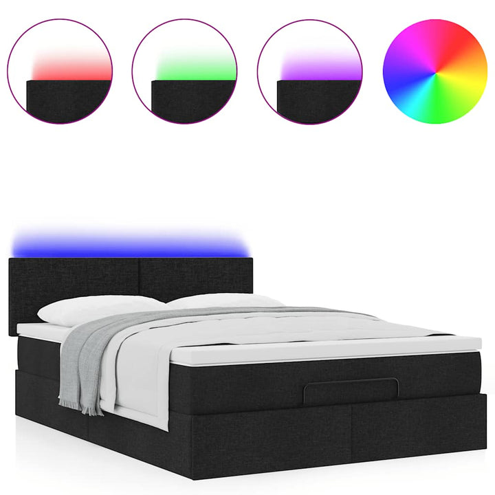 Ottoman seng med madras & LEDs Sort 140x200 cm Stof