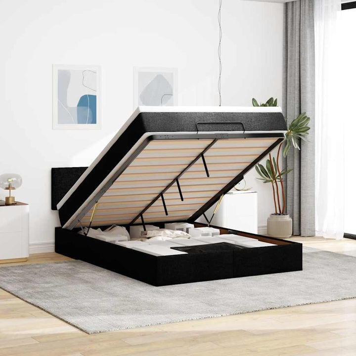 Ottoman seng med madras & LEDs Sort 140x200 cm Stof