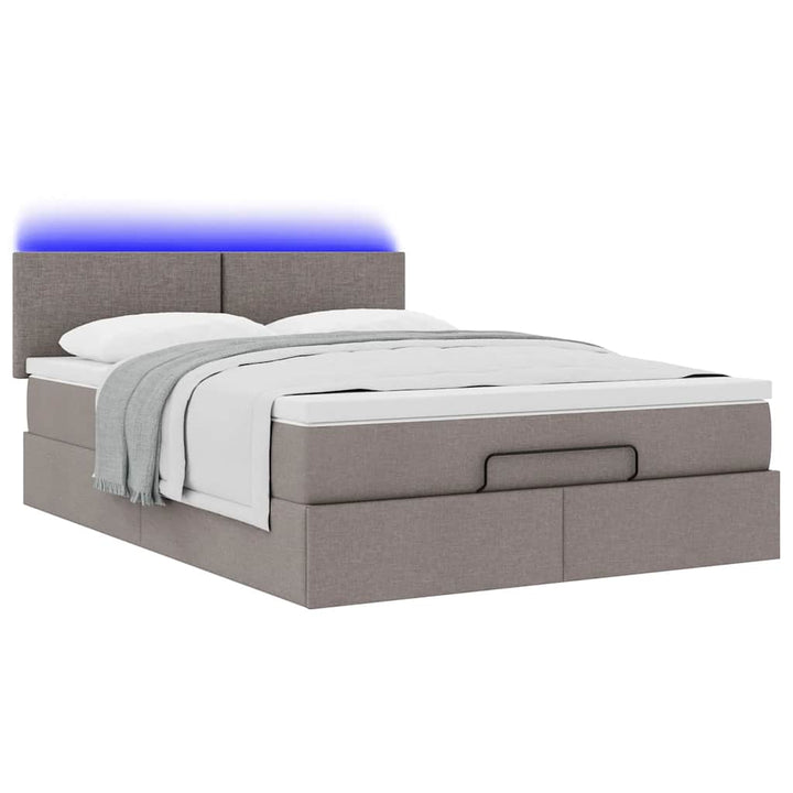 Ottoman seng med madras & LEDs Taupe 140x200 cm Stof