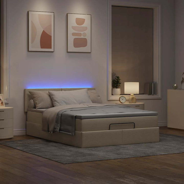 Ottoman seng med madras & LEDs fløde 140x200 cm Stof
