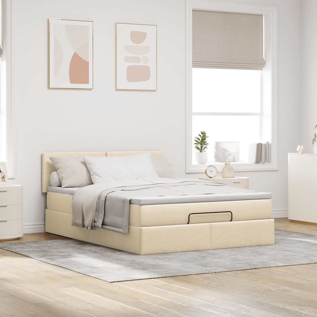 Ottoman seng med madras & LEDs fløde 140x200 cm Stof