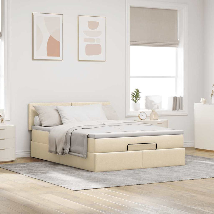 Ottoman seng med madras & LEDs fløde 140x200 cm Stof