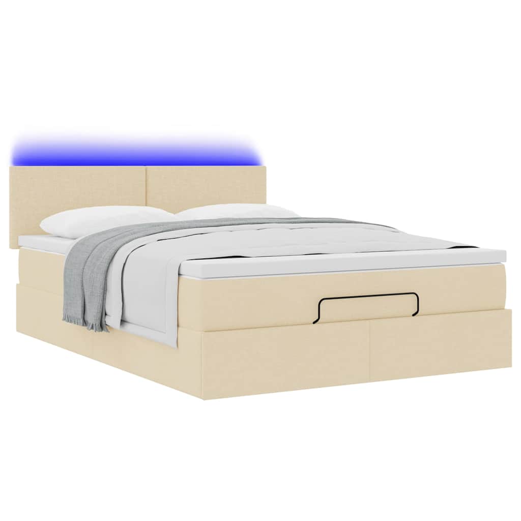 Ottoman seng med madras & LEDs fløde 140x200 cm Stof