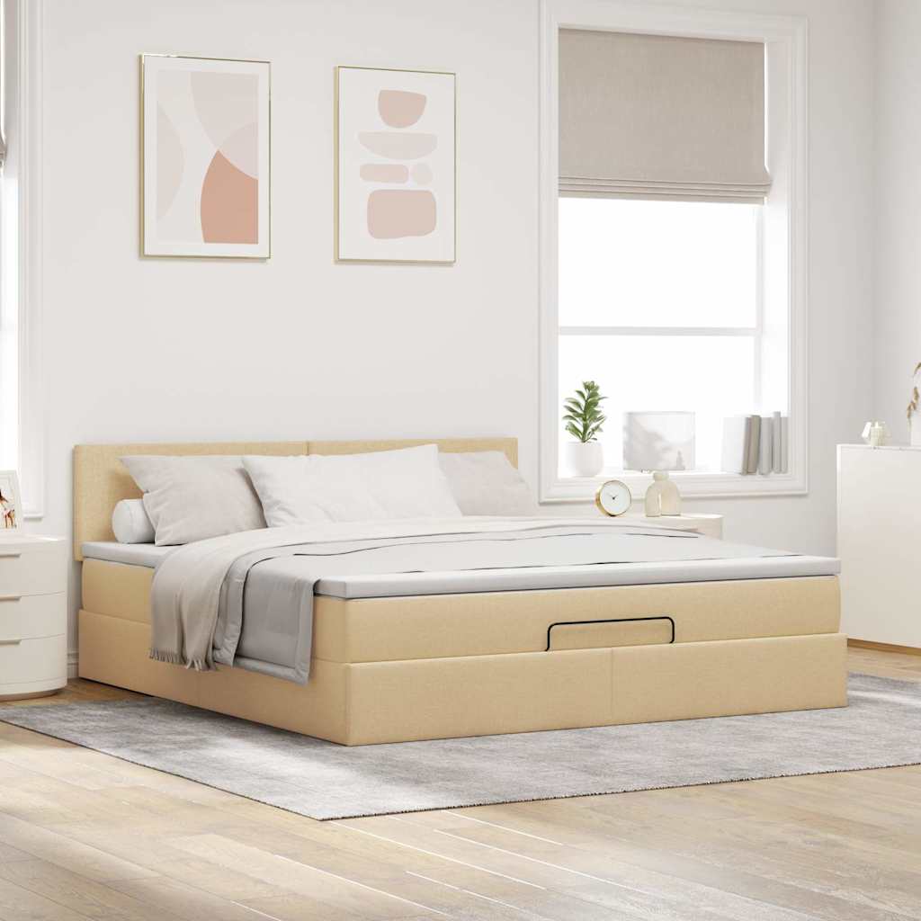 osmannisk sengeramme med madras 160x200 cm stof cremefarvet