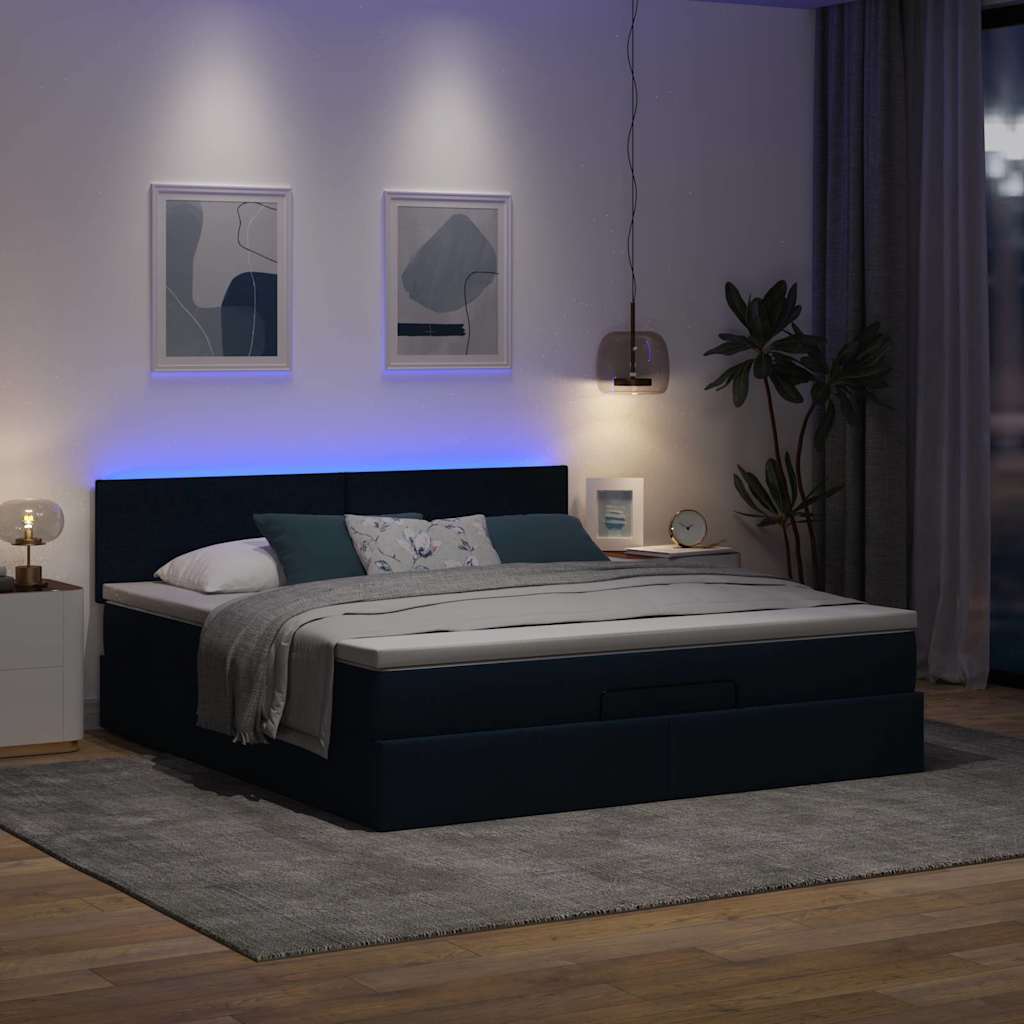 osmannisk sengeramme med madras 160x200 cm stof blå