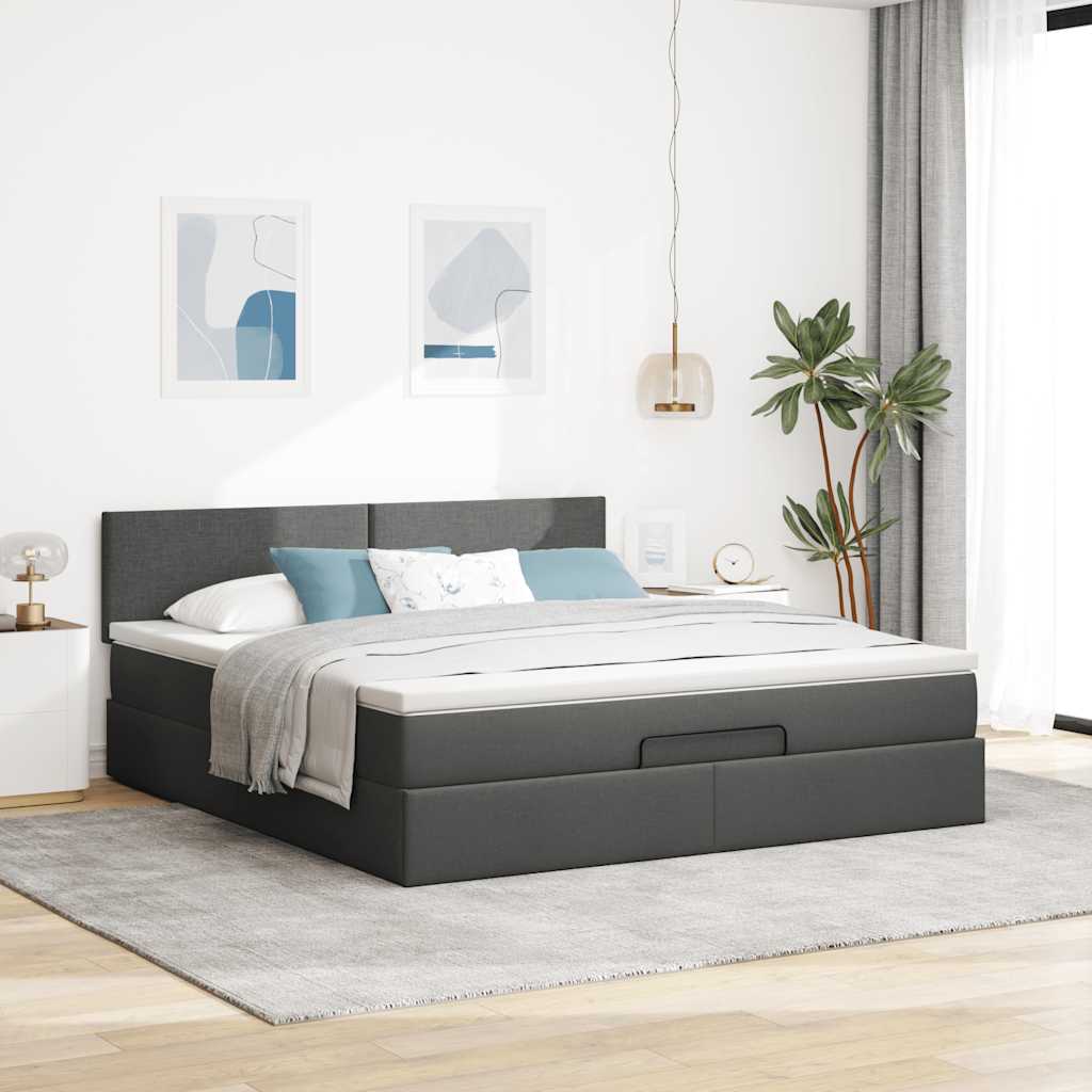 ottoman seng med madras & LEDs 180x200cm stof mørkegrå