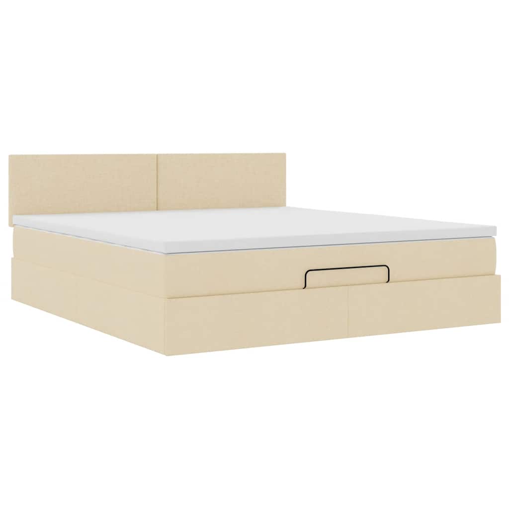 ottoman seng med madras & LEDs 180x200cm stof cremefarvet