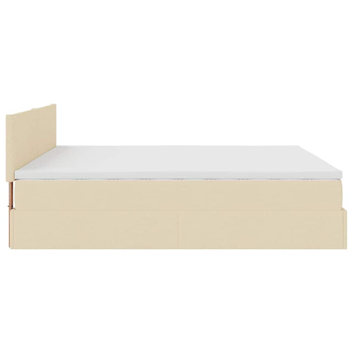 ottoman seng med madras & LEDs 180x200cm stof cremefarvet