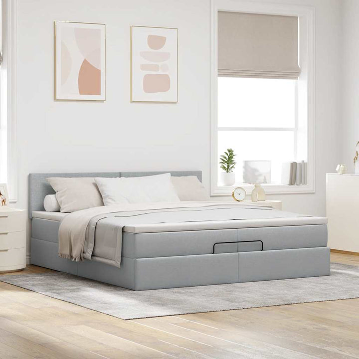 osmannisk sengeramme med madrasser 200x200 cm stof lysegrå