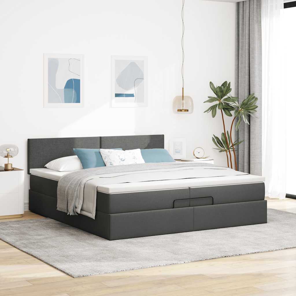 osmannisk sengeramme med madrasser 200x200 cm stof mørkegrå