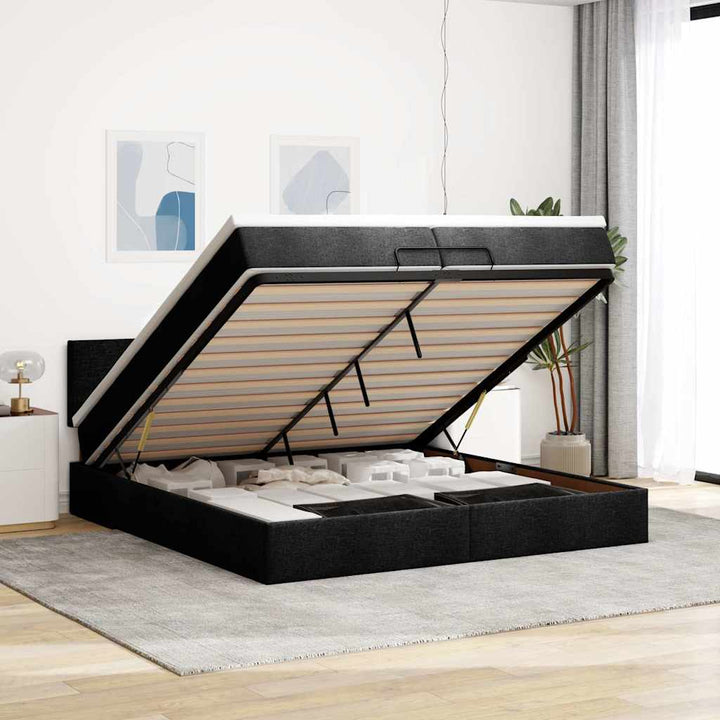 osmannisk sengeramme med madrasser 200x200 cm stof sort