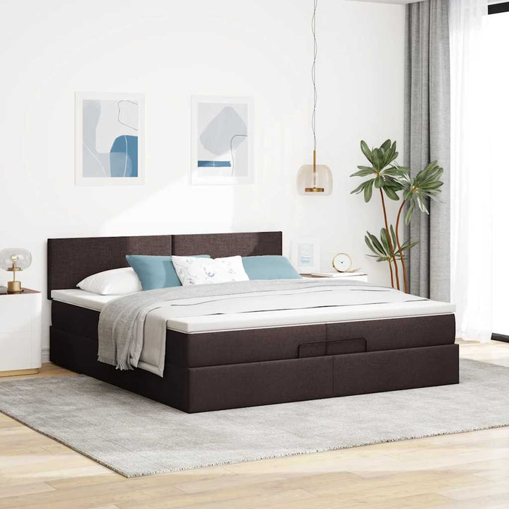 osmannisk sengeramme med madrasser 200x200 cm stof mørkebrun