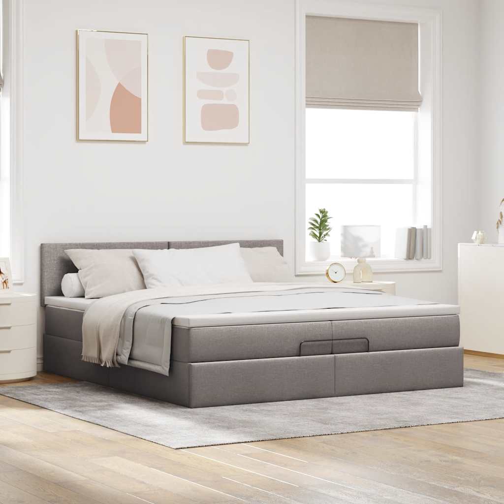 osmannisk sengeramme med madrasser 200x200 cm stof gråbrun
