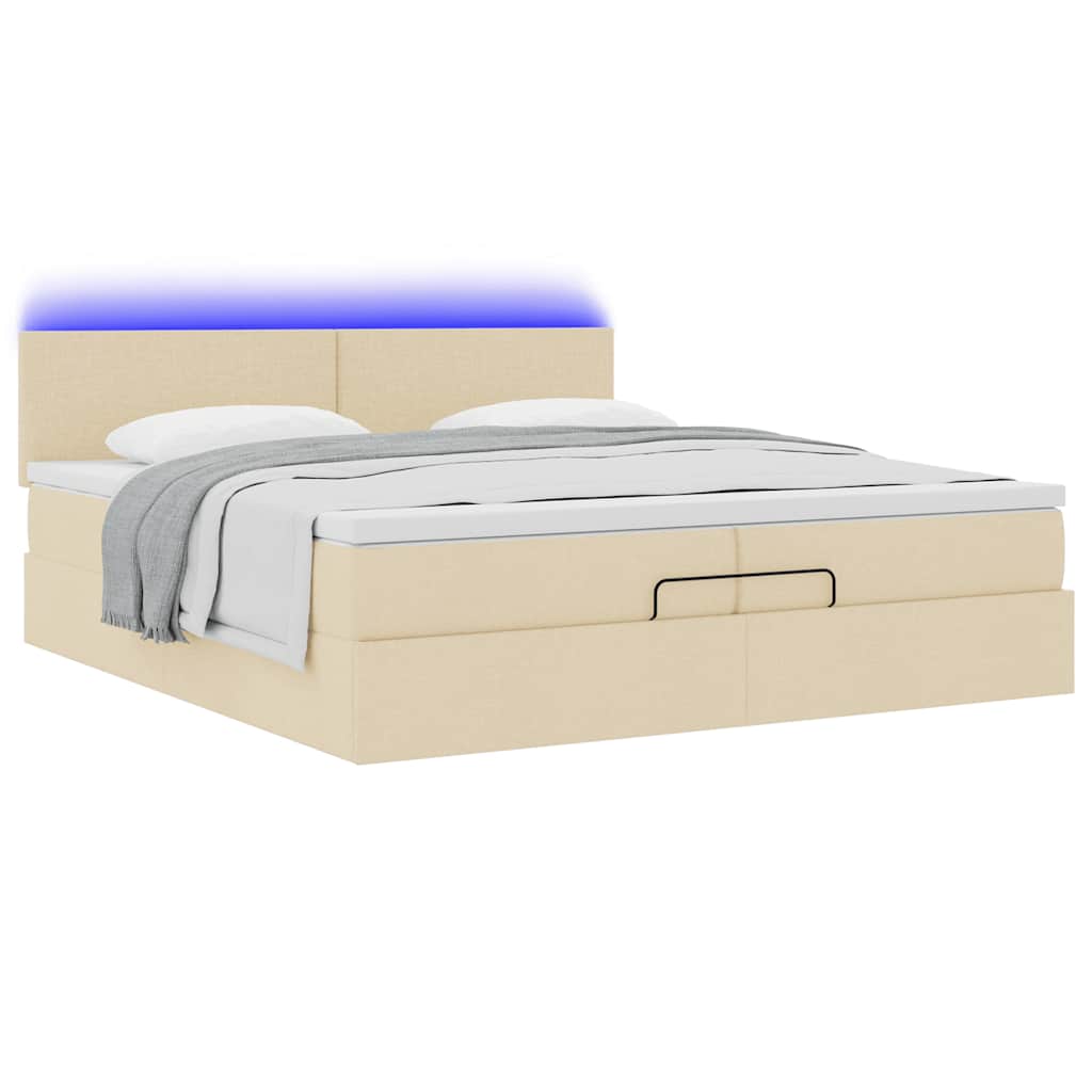 osmannisk sengeramme med madrasser 200x200 cm stof cremefarvet