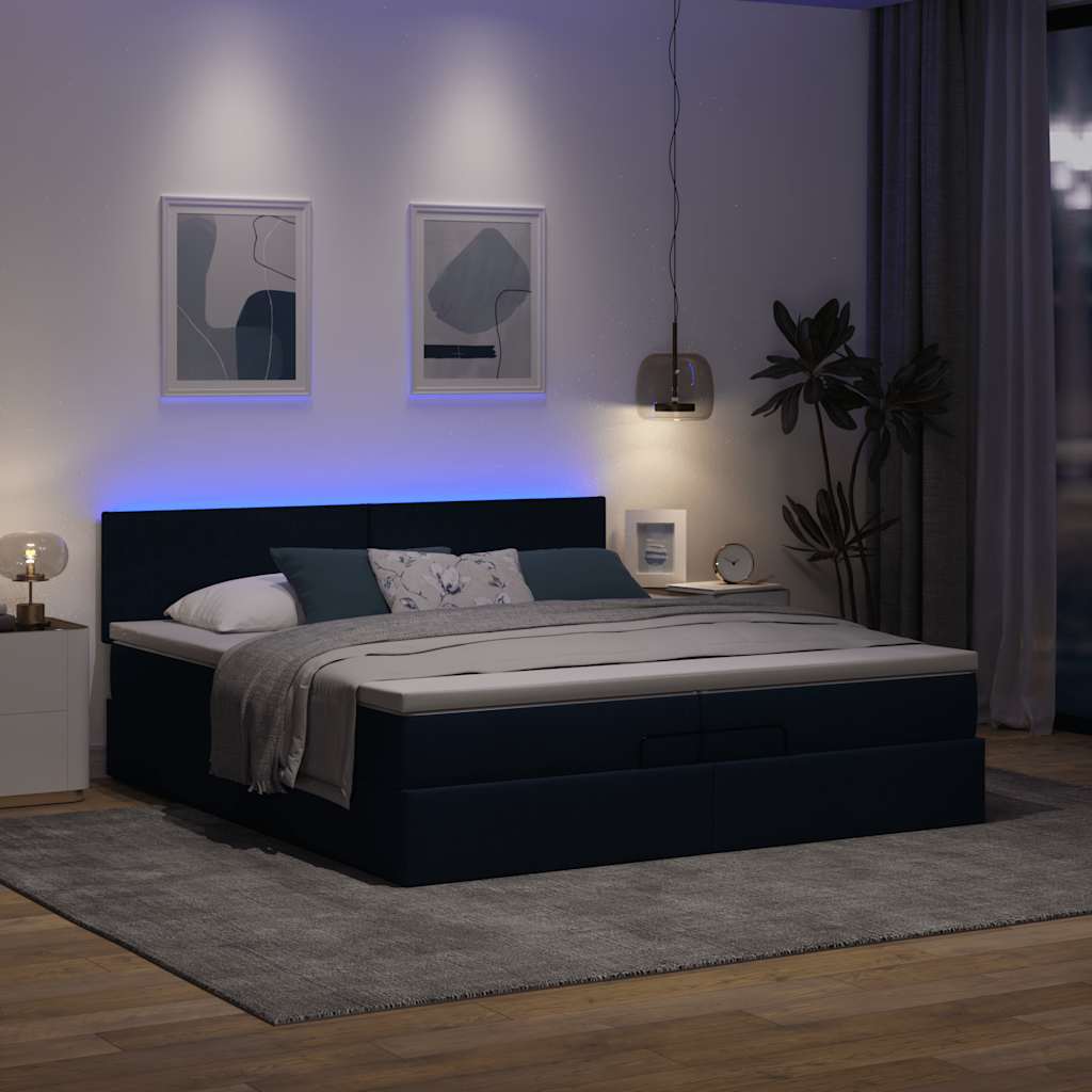 osmannisk sengeramme med madrasser 200x200 cm stof blå
