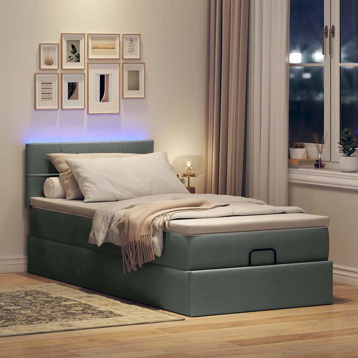 ottoman seng med madras & LEDs 80x200 cm stof mørkegrå
