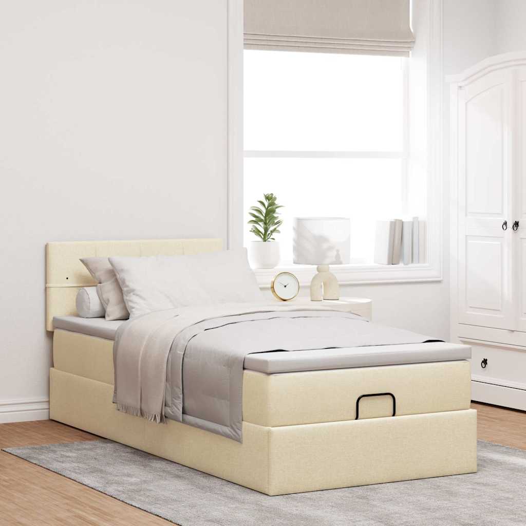osmannisk sengeramme med madras 90x190 cm stof cremefarvet