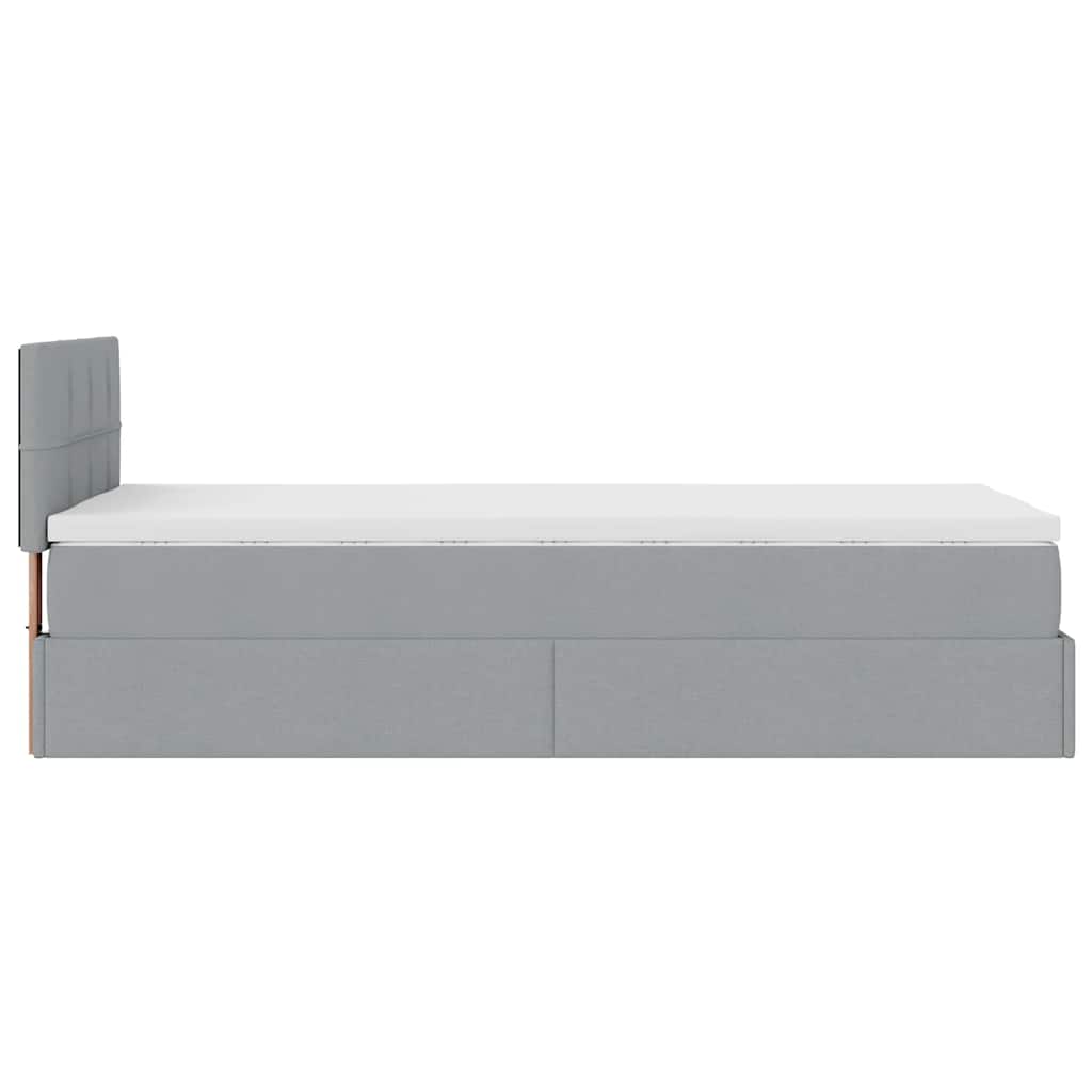 ottoman seng med madras & LEDs 90x200 cm stof lysegrå