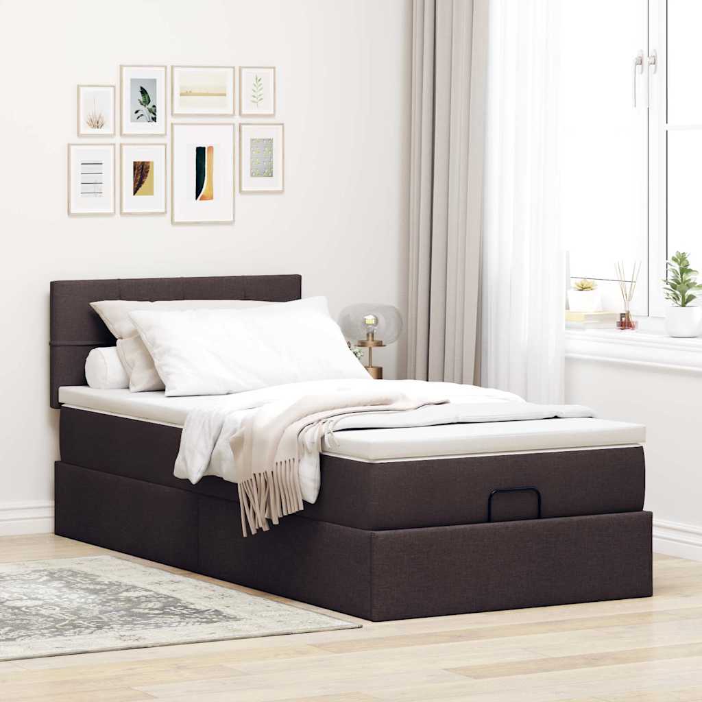 ottoman seng med madras & LEDs 90x200 cm stof mørkebrun