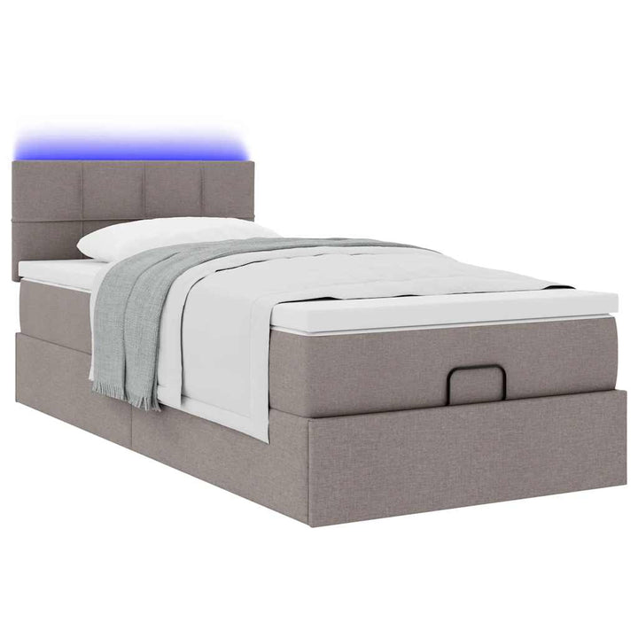 ottoman seng med madras & LEDs 90x200 cm stof gråbrun